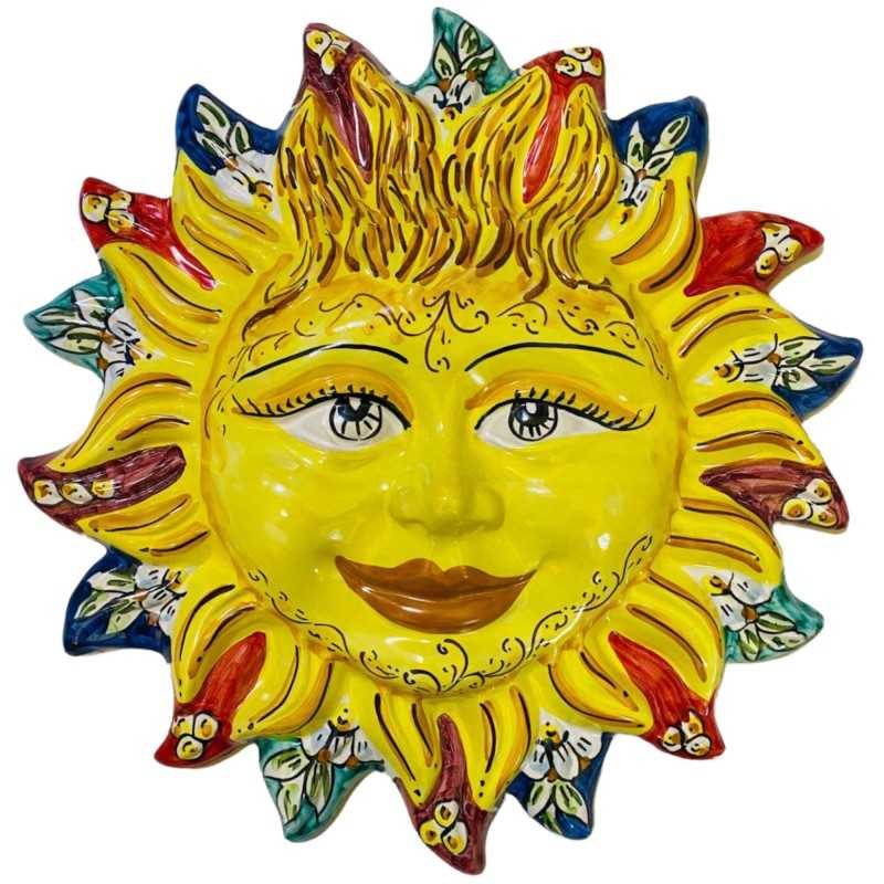 Słońce ma kolorowe promienie i ozdobione ceramiki z podłoża Caltagirone o średnicy 33 cm - 