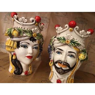 Sycylijska klasyczna ceramiczna Caltagirone z koroną i wysokością owocową około 28cm n.e - 