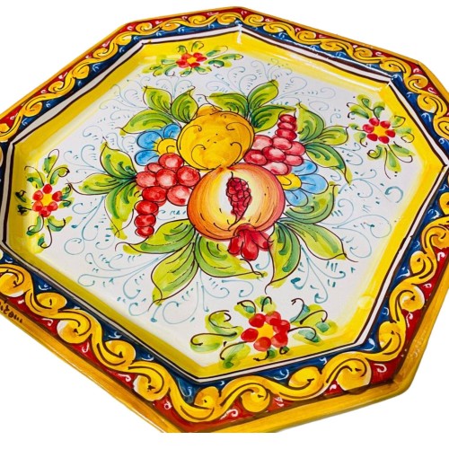 Servizio da caffe per 6 persone in ceramica Caltagirone decoro Frutta e ornato barocco -  2