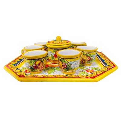 Coffee service dla 6 osób ceramicznych z Caltagirone dekoracja Fruit i baroque - 