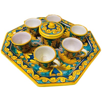 Koffie service voor 6 keramische mensen van Caltagirone decoratie Baroque en geometrische Ornate - 