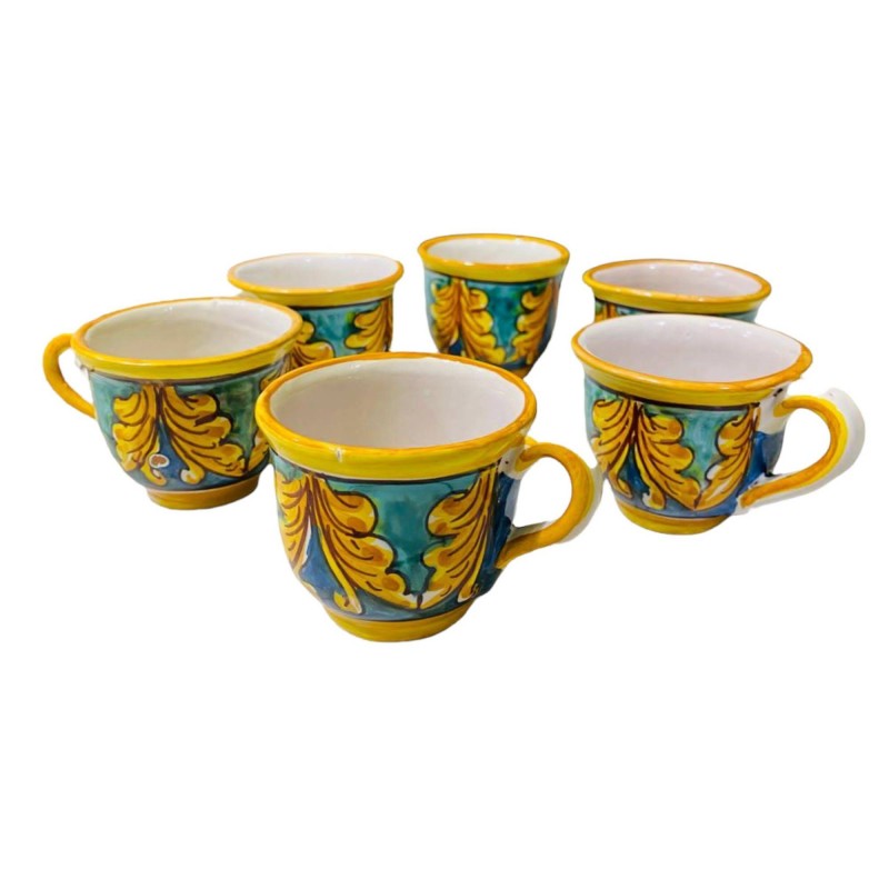 Kaffeservice för 6 keramiska människor av Caltagirone dekoration barock och geometrisk Ornate - 