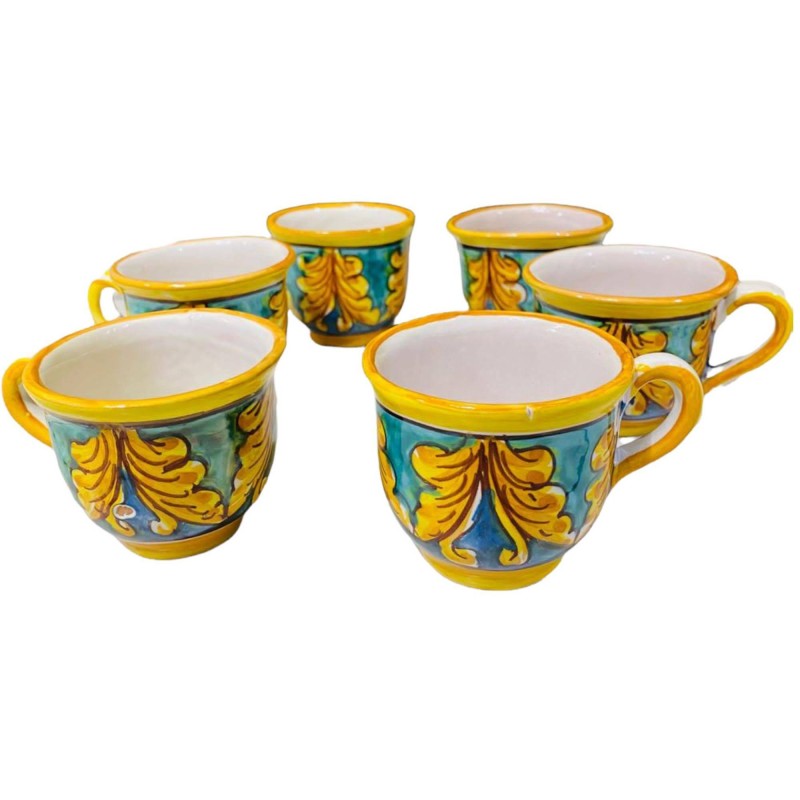 Kaffeservice för 6 keramiska människor av Caltagirone dekoration barock och geometrisk Ornate - 