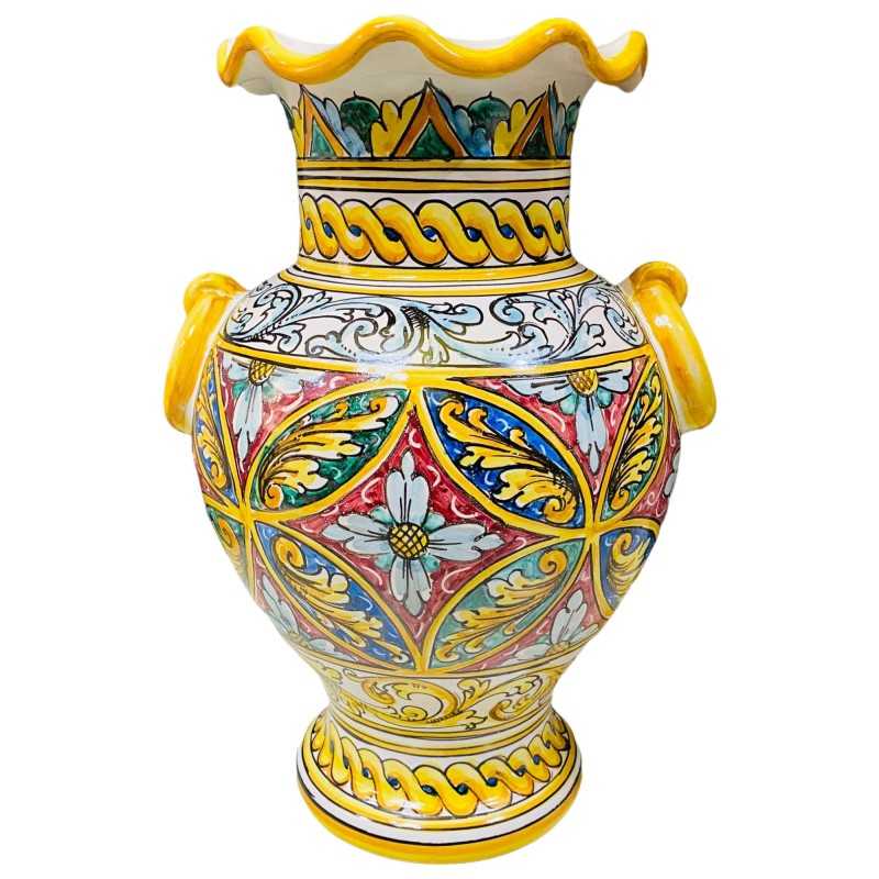 Jarrón de cerámica siciliana realizado al torno con decoración barroca de Palermo, esmalte mate - Medidas h 40x30 cm - 