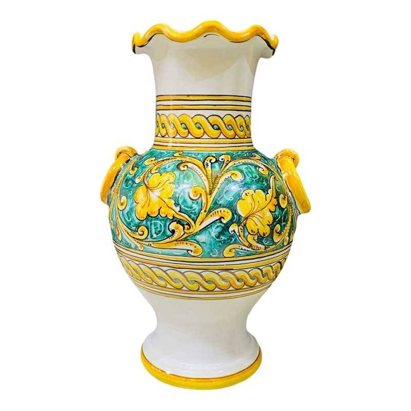 Jarrón de cerámica siciliana realizado al torno con decoración Imperio, esmalte opaco - Medidas h 40x30 cm - 