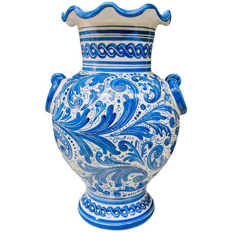 Vaso de cerâmica siciliana feito no torno com decoração azul antigo do século XVII, vidrado opaco - Dimensões h 40x30 cm