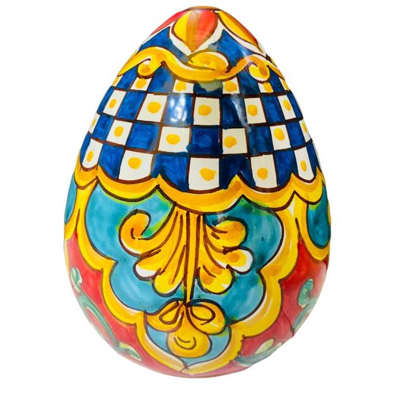 Uovo in ceramica di Caltagirone decoro stile carretto siciliano Multicolor - altezza 15 cm - 