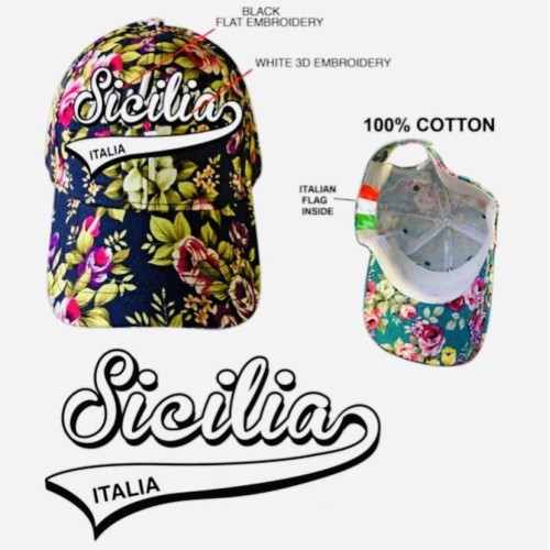Bloemenfantasie hoed met embrodery SICILIA - 100% katoen - 2 varianten beschikbaar, single maat - 