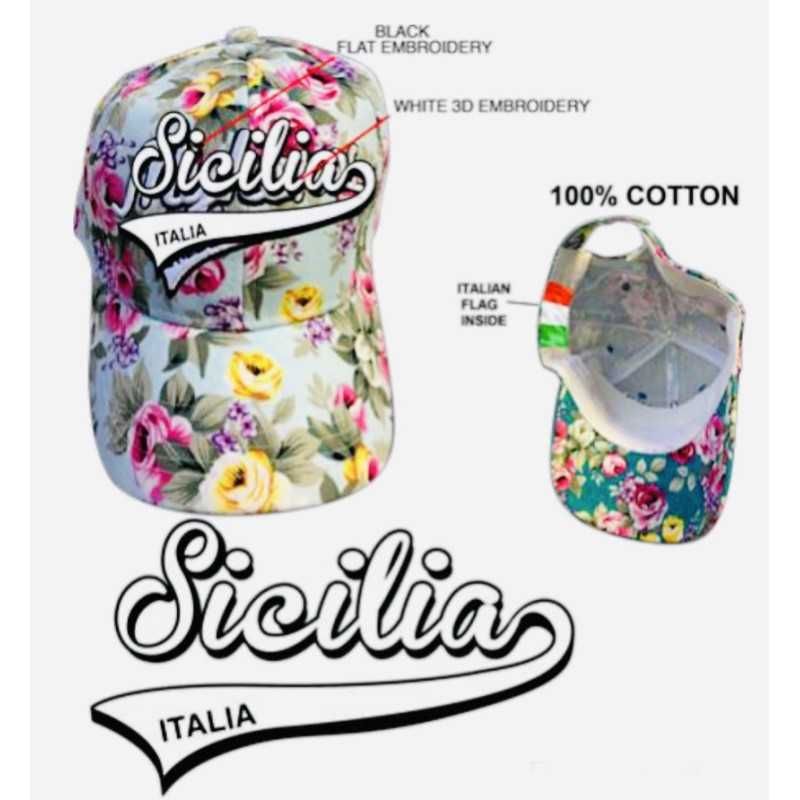 Chapéu com padrão floral e bordado SICILIA em relevo - 100% algodão - 2 variantes disponíveis, tamanho único - 