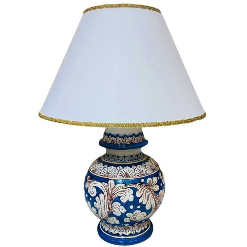 Caltagirone ceramic lamp with Baroque decoration, antique blue background, height 55 cm - 
