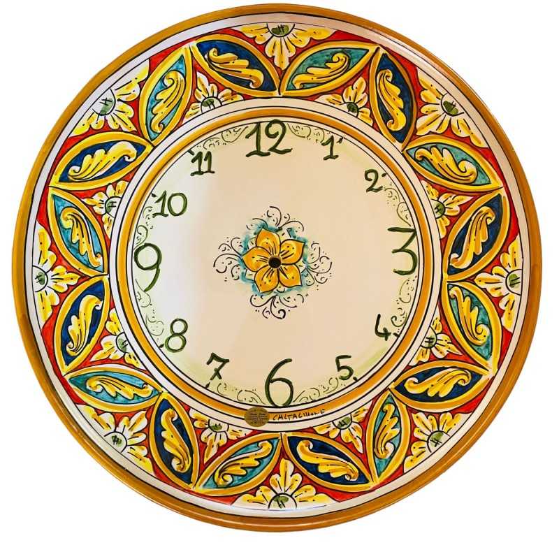 Clock in fine Caltagirone ceramic hand-decorated with Palermo decoration - diameter about 45cm - 