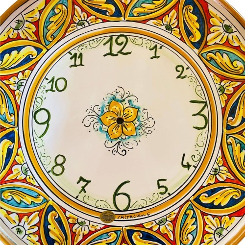 Orologio in ceramica Caltagirone - Ø 43 cm ca. Completo di Ingranaggio, decoro Palermo -  2