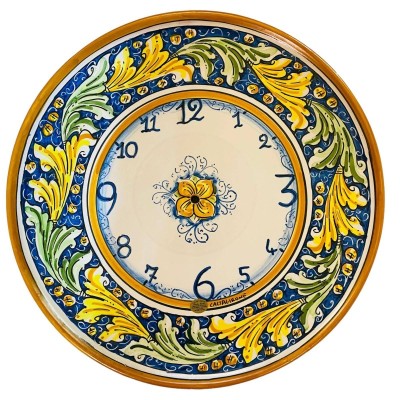 Relógio de cerâmica Caltagirone - Ø 45 cm aprox. Completo com Ingranaggio, decoração barroca de fundo azul - 