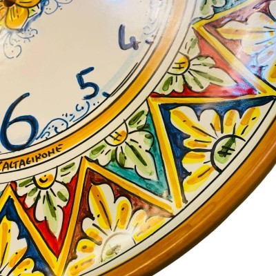 Clock in fine Caltagirone ceramic hand-decorated with Palermo decoration - diameter about 45cm - 