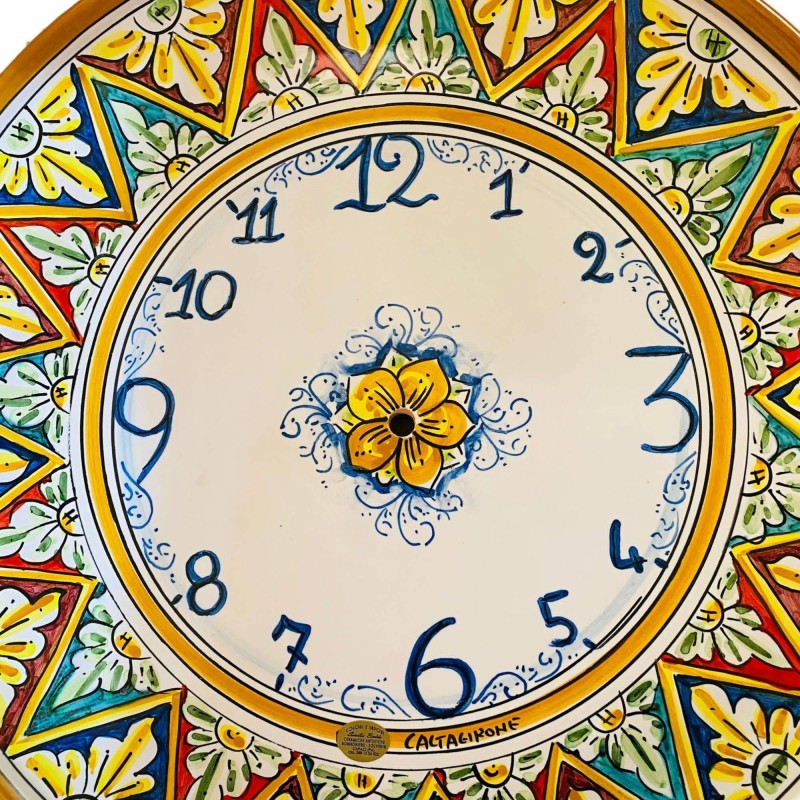 Clock in fine Caltagirone ceramic hand-decorated with Palermo decoration - diameter about 45cm - 