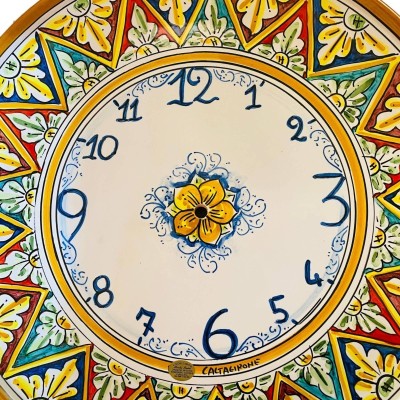 Clock in fine Caltagirone ceramic hand-decorated with Palermo decoration - diameter about 45cm - 