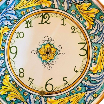 Reloj de cerámica Caltagirone - Ø 45 cm aprox. Completo con Ingranaggio, decoración barroca cardenillo - 