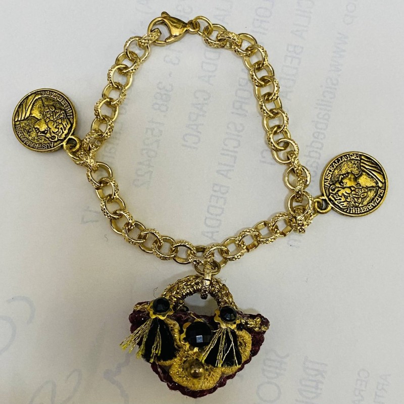 Bransoletka na łańcuszku z medalikami i zawieszką Ręcznie wykonana ręcznie na szydełku - 