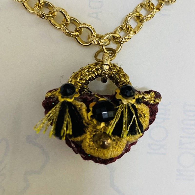 Pulseira de corrente com medalhas e pingente Fio de crochê feito à mão - 