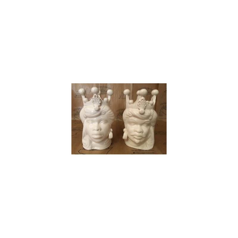 Sizilianischer Moorkopf aus Caltagirone-Keramik – H ca. 18 cm (1 Stück) Mit Option für Mann oder Frau, einfarbig Weiß - 