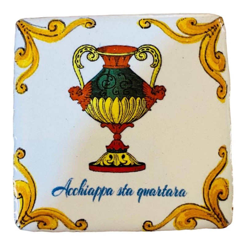 Magnes-cegła, ceramika sycylijska, dł. 5 x 5 cm ok. (1 szt.) Kolekcja asów kart sycylijskich - 