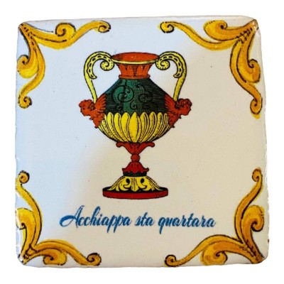 Aimant brique, céramique sicilienne, L 5 x 5 cm environ. (1pc) Collection d'as de cartes siciliennes - 