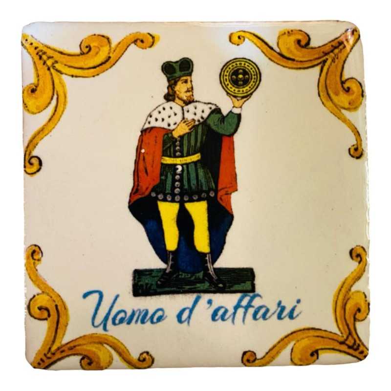 Sizilianischer Keramikziegelmagnet, Sicilian Cards DENARI-Kollektion, Maße 5x5 cm (1 Stück) - 