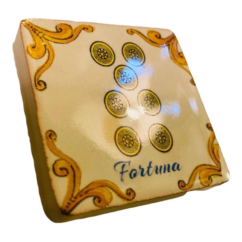 Magnete mattoncino in ceramica siciliana, collezione Carte Siciliane DENARI, Misure cm 5x5 (1Unità) - 