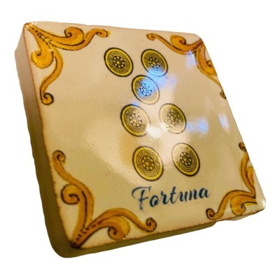 Magnete mattoncino in ceramica siciliana, collezione Carte Siciliane DENARI, Misure cm 5x5 (1Unità) - 