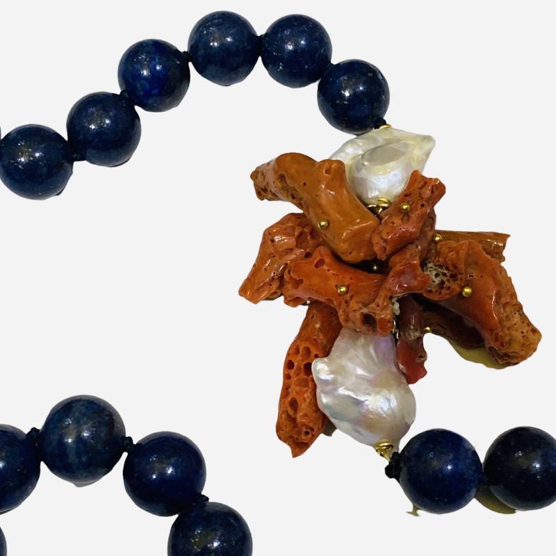Necklace met ballen Lapislazzuli 1,5 cm koraal en Scaramazze parels - 