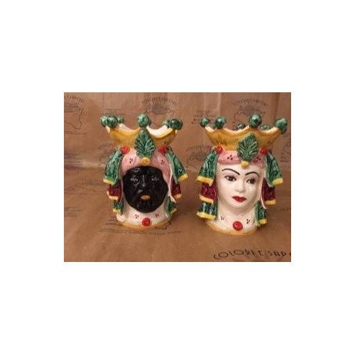 Paar Caltagirone-Moro-Köpfe, Höhe 15 cm - 