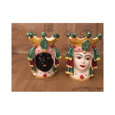 Paar Caltagirone-Moro-Köpfe, Höhe 15 cm - 