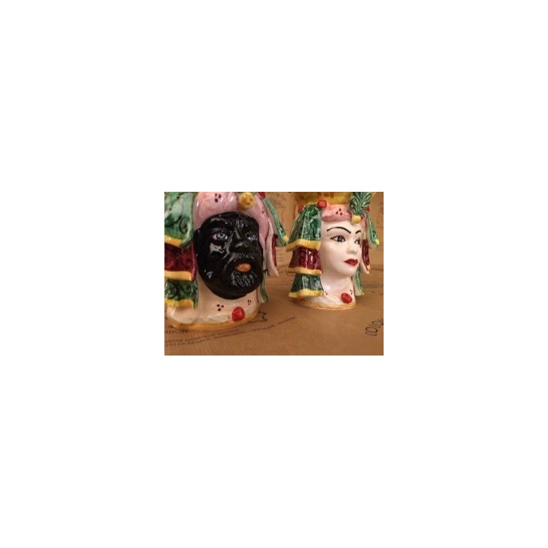 Paire de têtes Caltagirone Moro, hauteur 15 cm - 