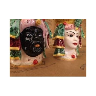Paire de têtes Caltagirone Moro, hauteur 15 cm - 