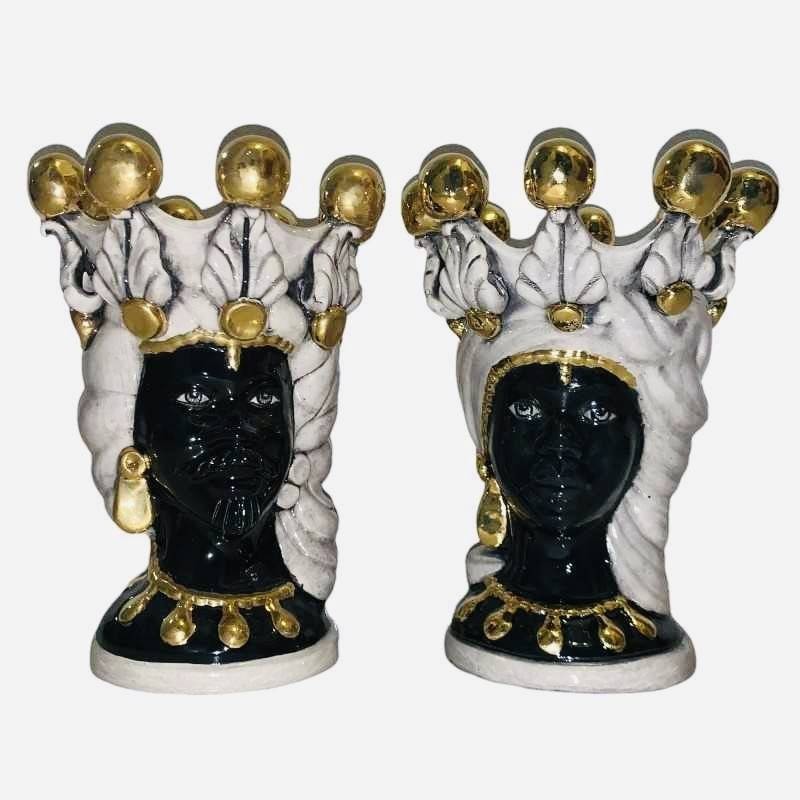 Paar Moorköpfe Caltagirone Elisabeth Smoked White und Zecchino Gold, beide Moor – Höhe 25 cm - 