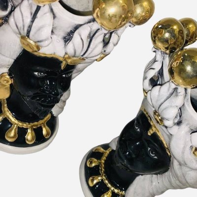 Coppia Teste di Moro Caltagirone Elisabeth Bianco fume e Oro Zecchino, entrambi mori - Altezza 25 cm - 