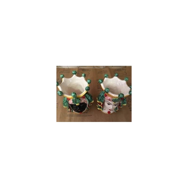 Paire de têtes Caltagirone Moro, hauteur 15 cm - 