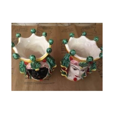 Paire de têtes Caltagirone Moro, hauteur 15 cm - 