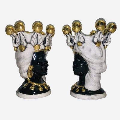 Pair of Heads of Moro Caltagirone Elisabeth Bianco fume en Oro Zecchino, zowel Height 25 cm - 