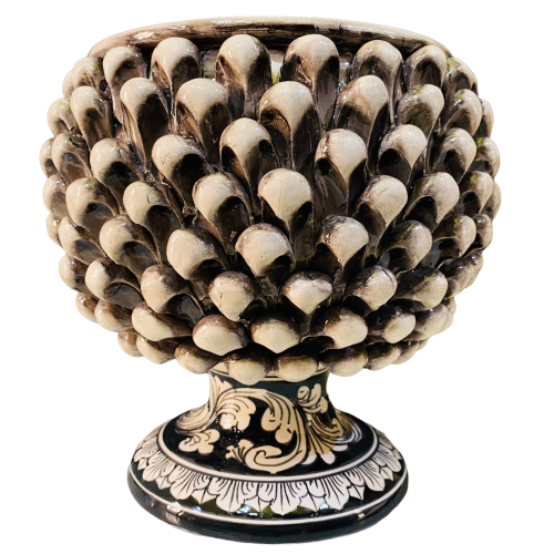 Vase Half Pigna Caltagirone color Antique White and Gambo ornamented – Mod012 Measures d25x h25 cm - 