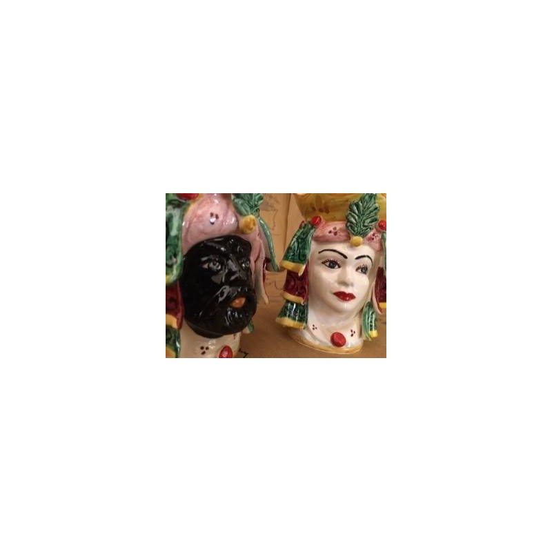 Paire de têtes Caltagirone Moro, hauteur 15 cm - 