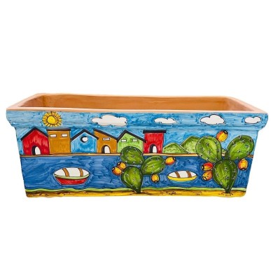 Rectangular vase box in fine ceramic, sea landscape decoration - in five size options - (1pc) - 
