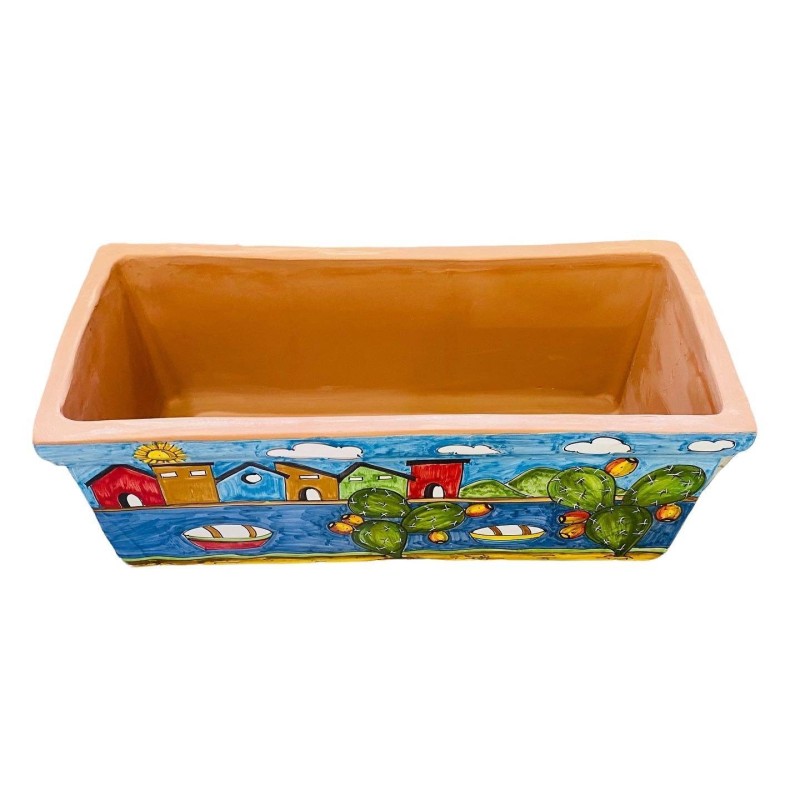 Rectangular vase box in fine ceramic, sea landscape decoration - in five size options - (1pc) - 