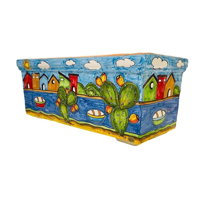 Rectangular vase box in fine ceramic, sea landscape decoration - in five size options - (1pc) - 