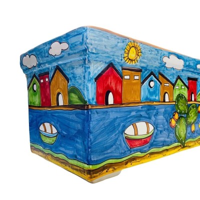 Rectangular vase box in fine ceramic, sea landscape decoration - in five size options - (1pc) - 