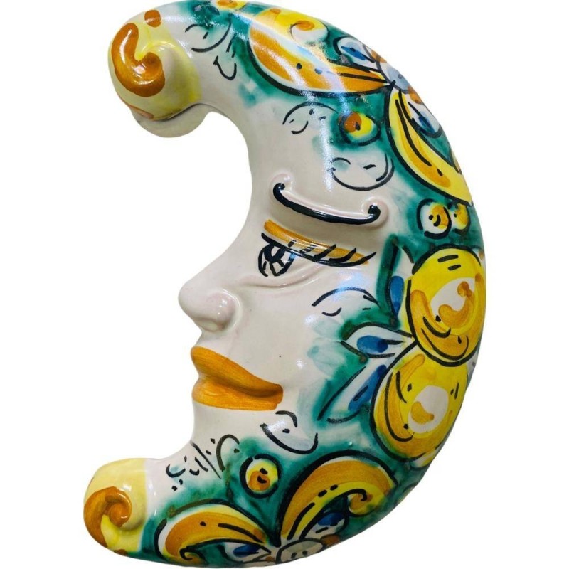 Måne i Caltagirone keramik, h ca 15 x 10 cm. (1 st) Slumpmässig färg och dekoration - 