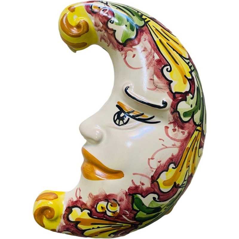 Hand-decorated Caltagirone ceramic moon, various decorations available - Measures 15 cm - 