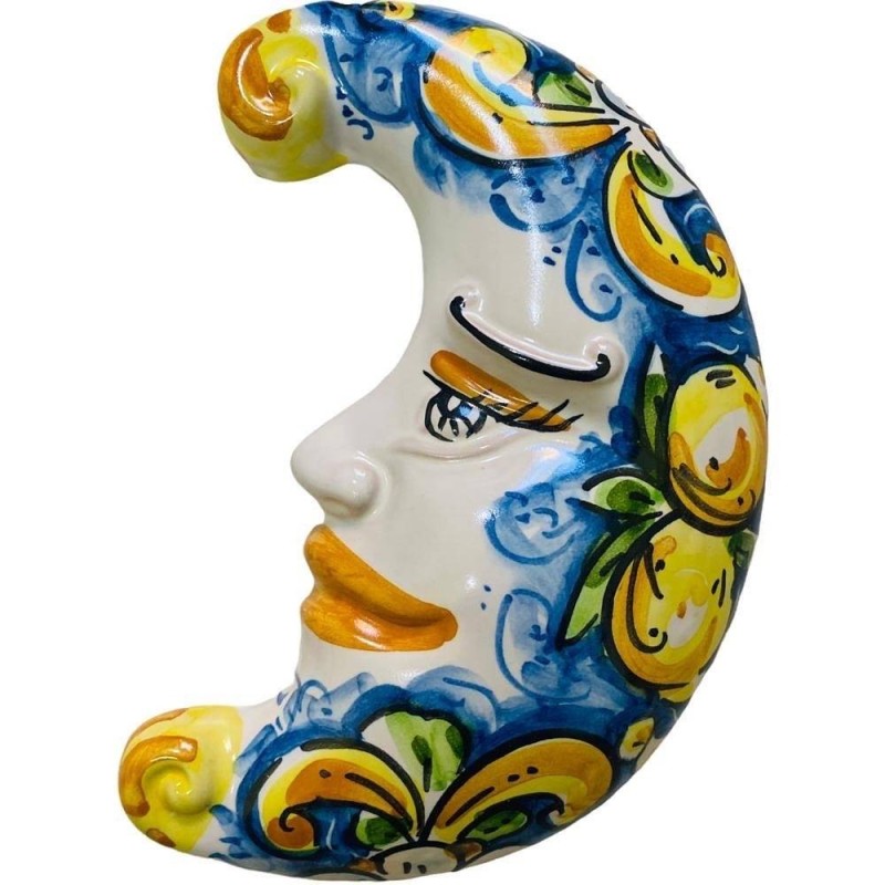 Måne i Caltagirone keramik, h ca 15 x 10 cm. (1 st) Slumpmässig färg och dekoration - 