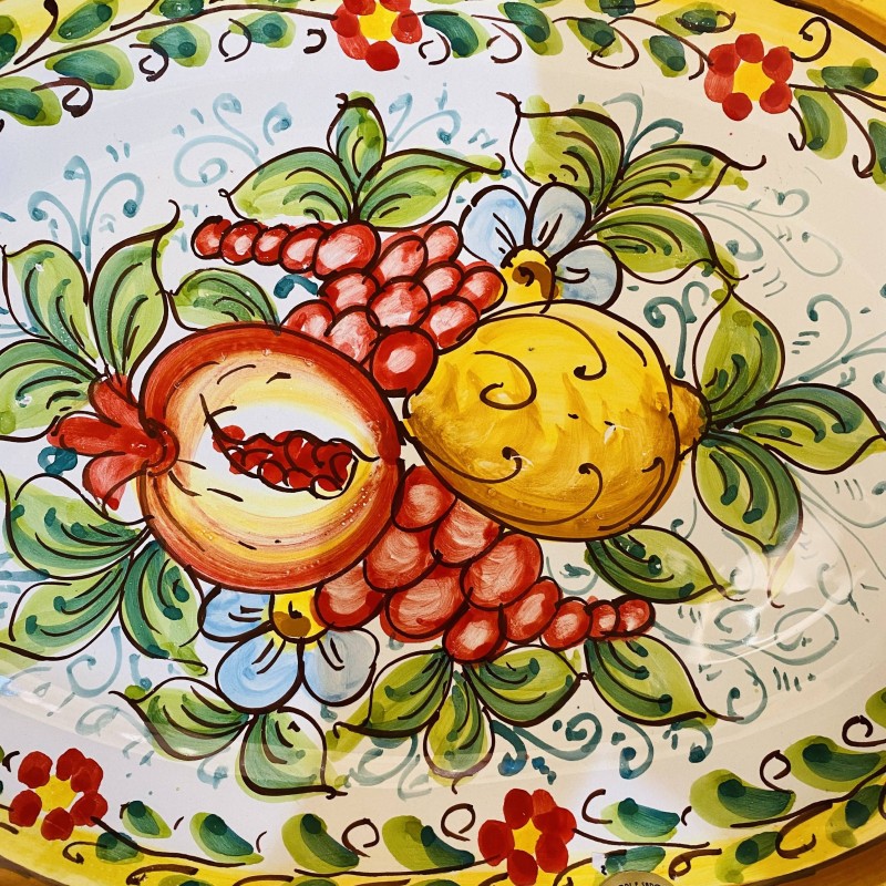 Plateau ovale, assiette de service en céramique Caltagirone décorée à la main, décoration grenade, citron et raisin - me