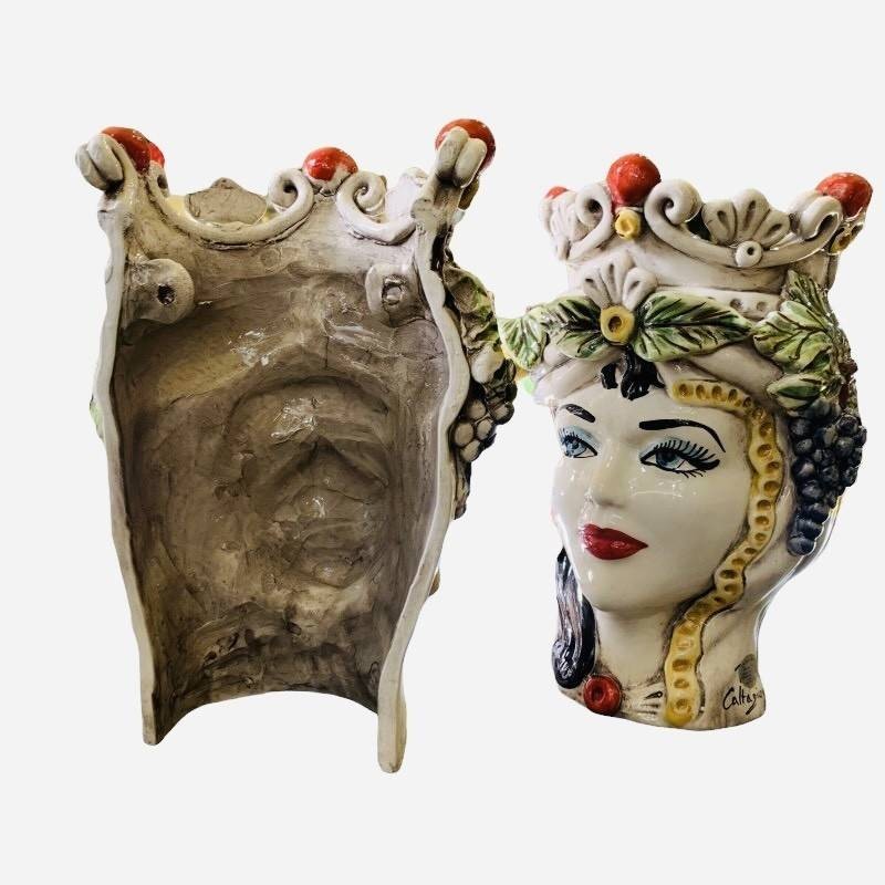 Wandkopf zum Aufhängen aus Caltagirone-Keramik – Höhe ca. 27 cm - 